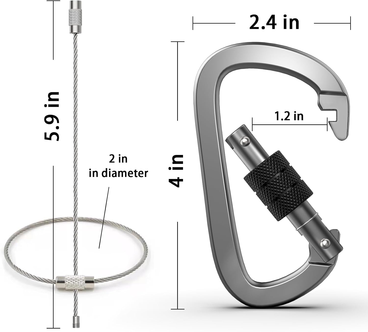 4-Pack 4" Aluminium Screw-Gate Locking Climbing Carabiner - Image 2