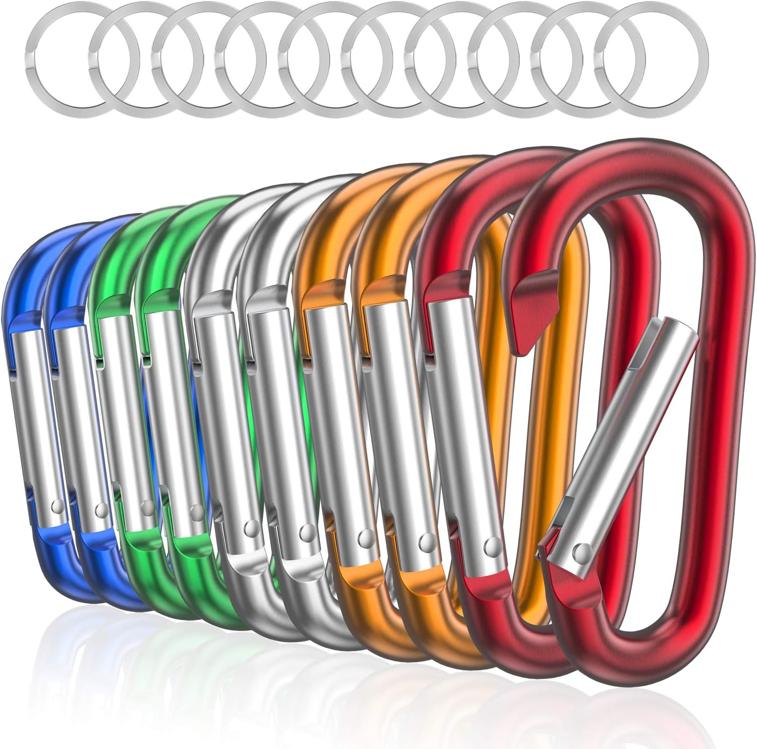 10-Pack 3" Aluminium Climbing Carabiner D-Ring Clips