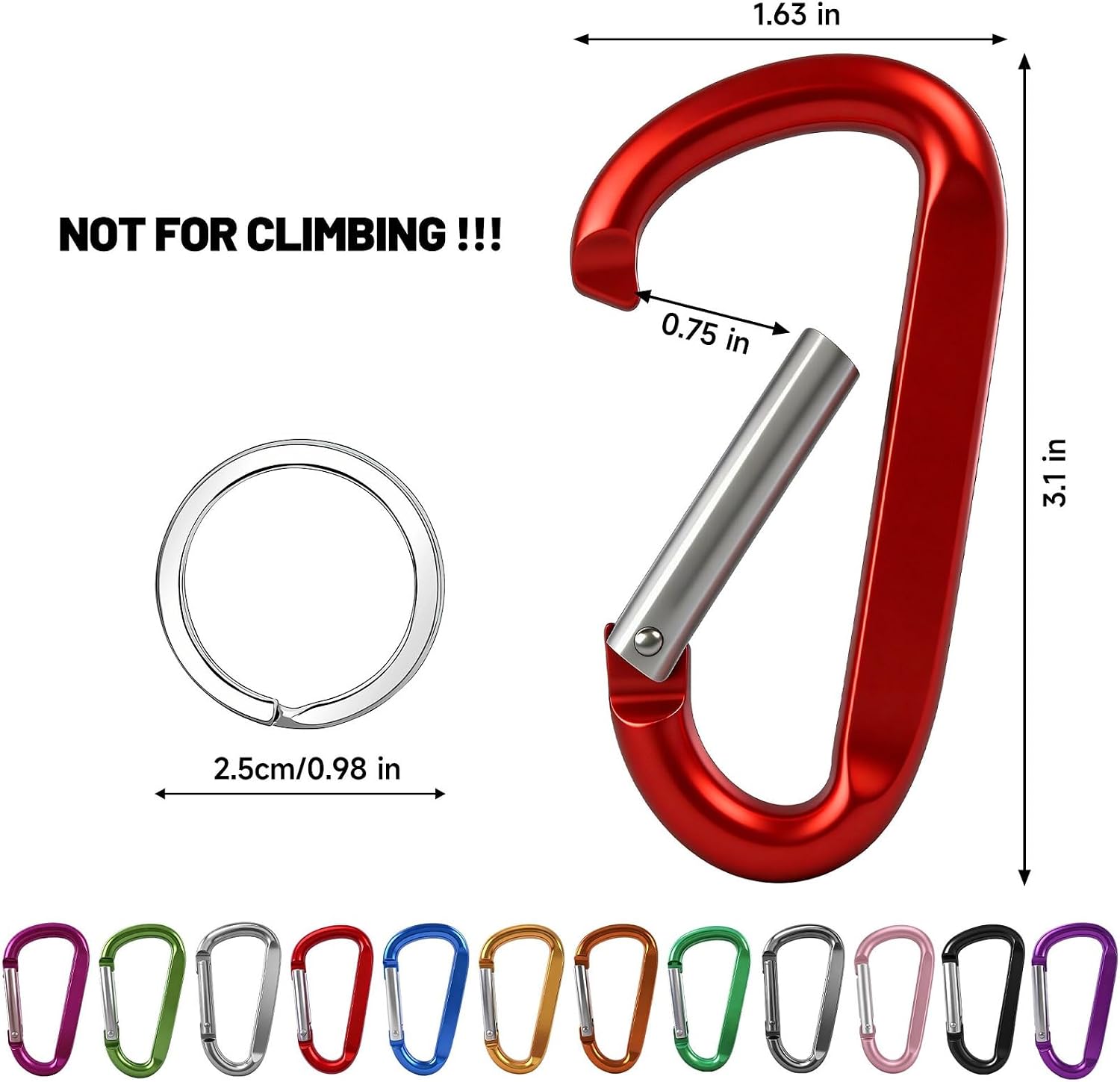 12-Pack 3" Aluminium Non-Locking Climbing Carabiner Clips - Image 2