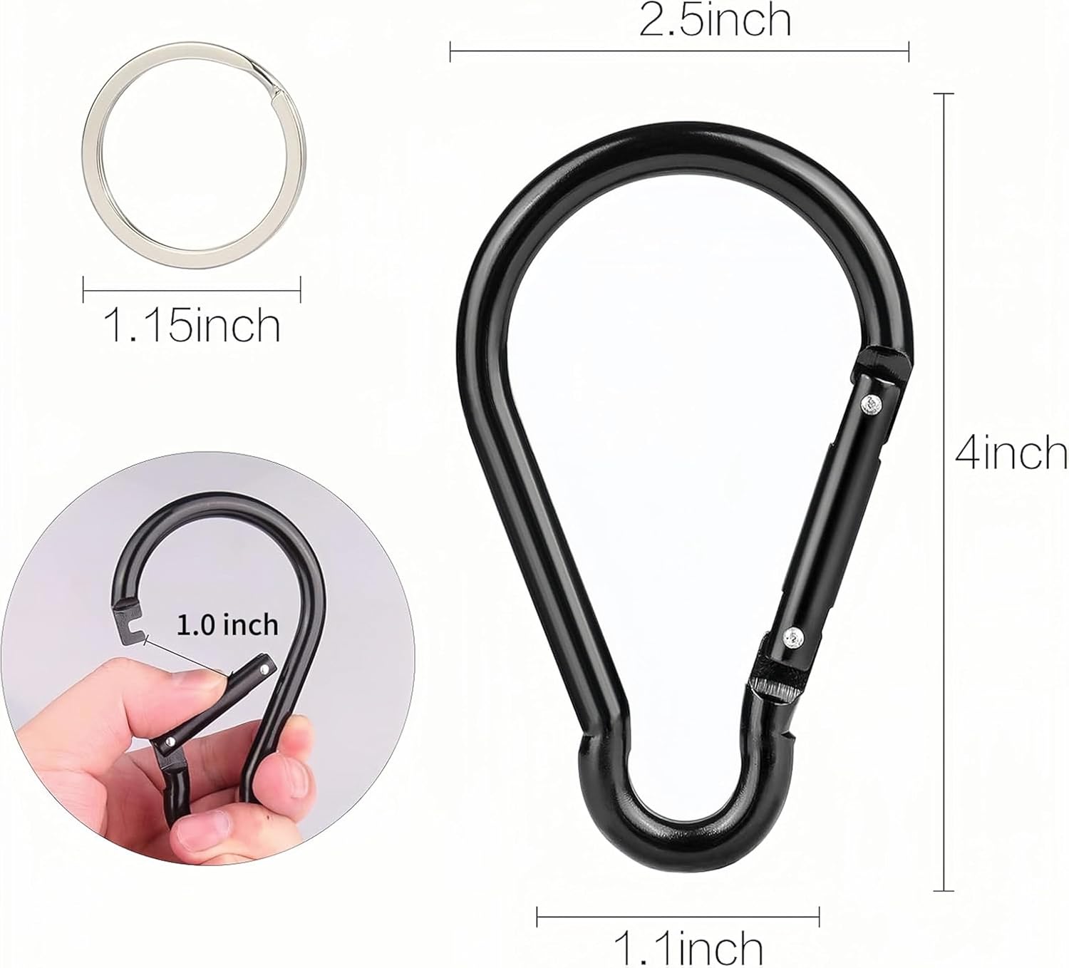 Extra Large 4" Aluminium Climbing Carabiner Keychain Hook - Image 2