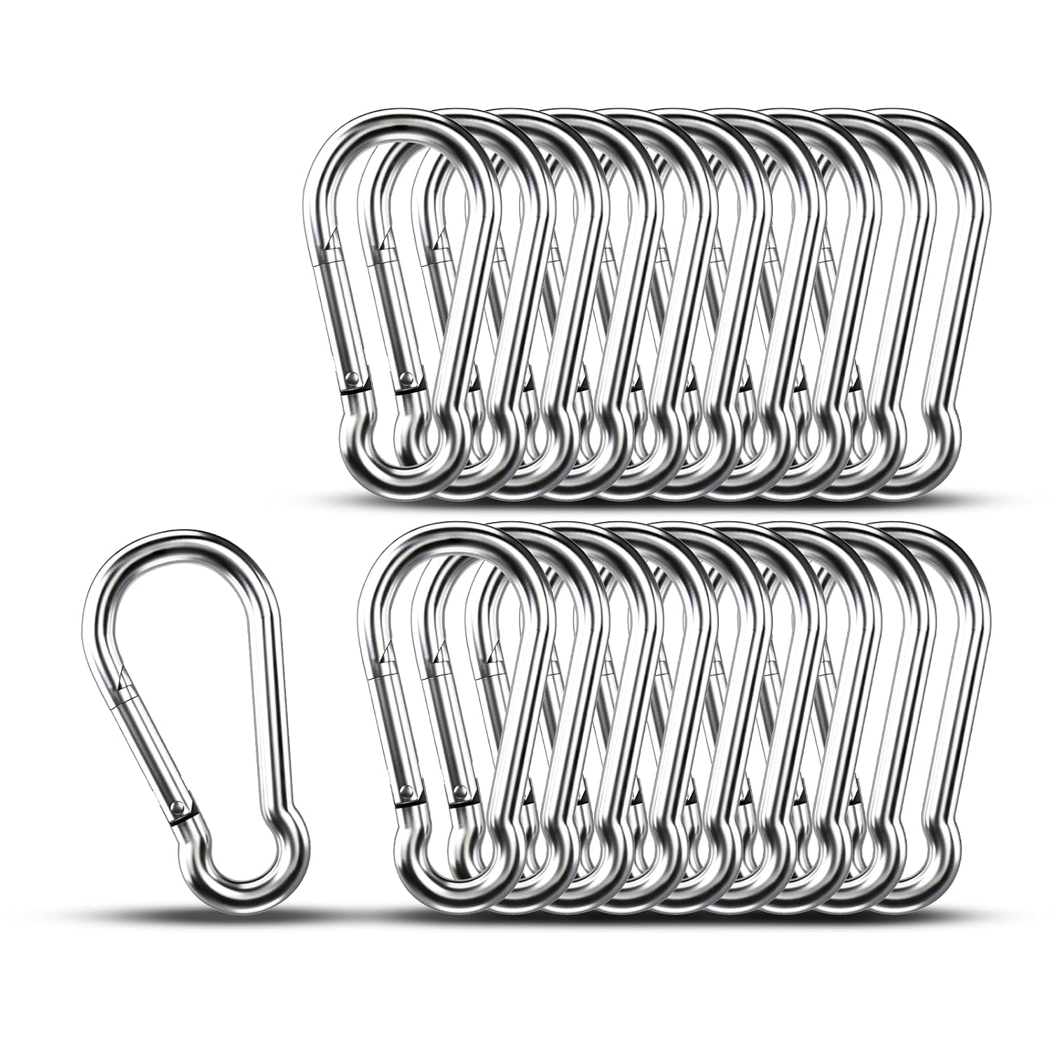 20-Pack 3.15" Stainless Climbing Carabiner Snap Hooks