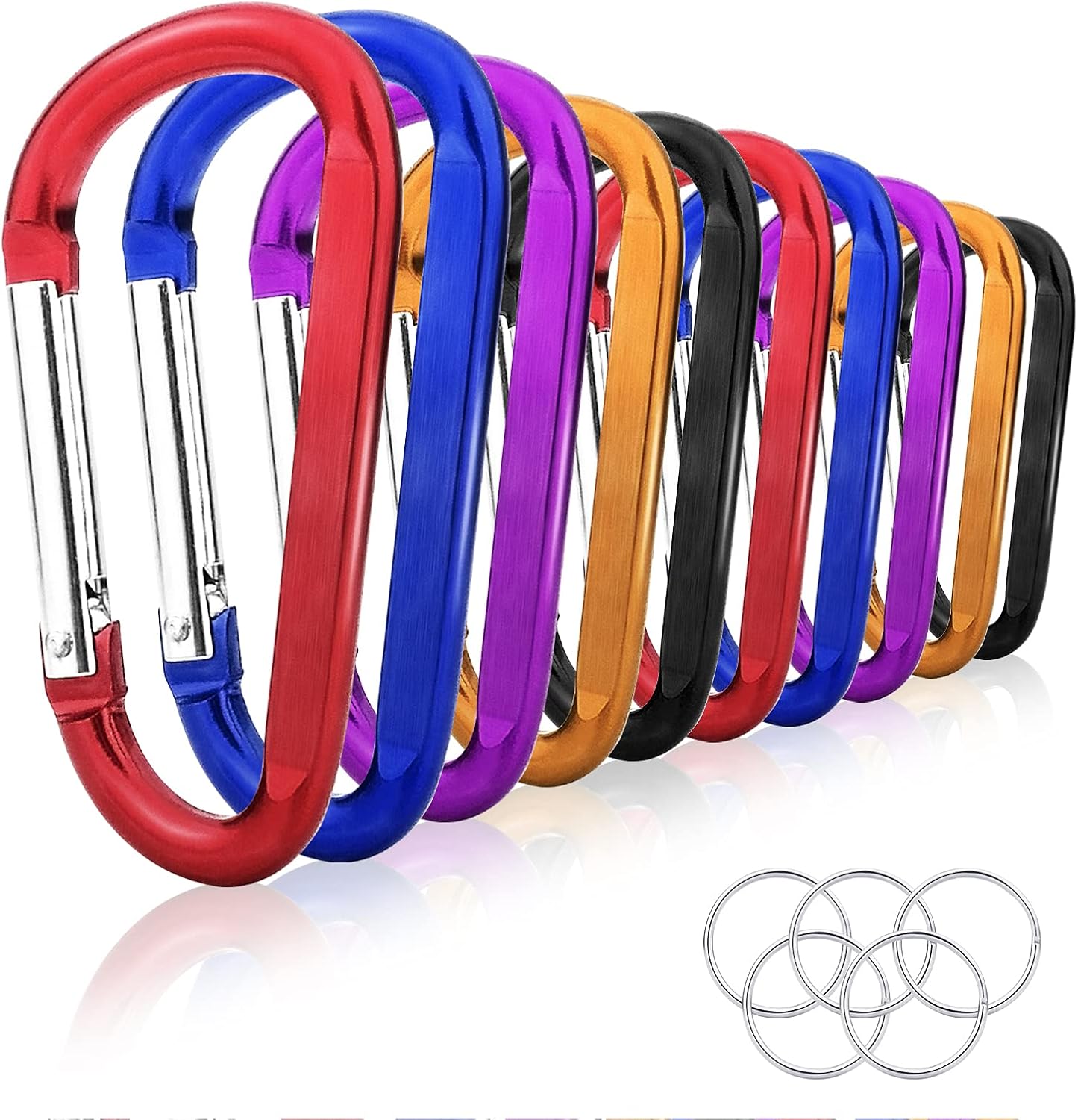 10-Pack 3" Aluminium Climbing Carabiner Snap Hooks