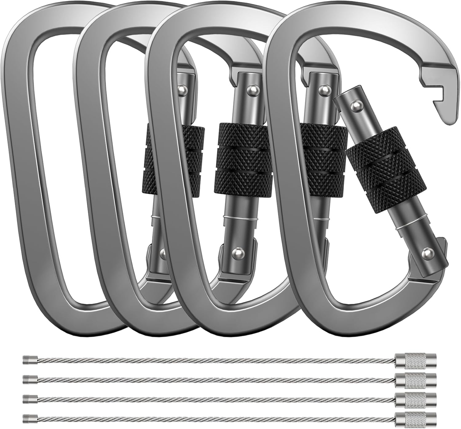 4-Pack 4" Aluminium Screw-Gate Locking Climbing Carabiner