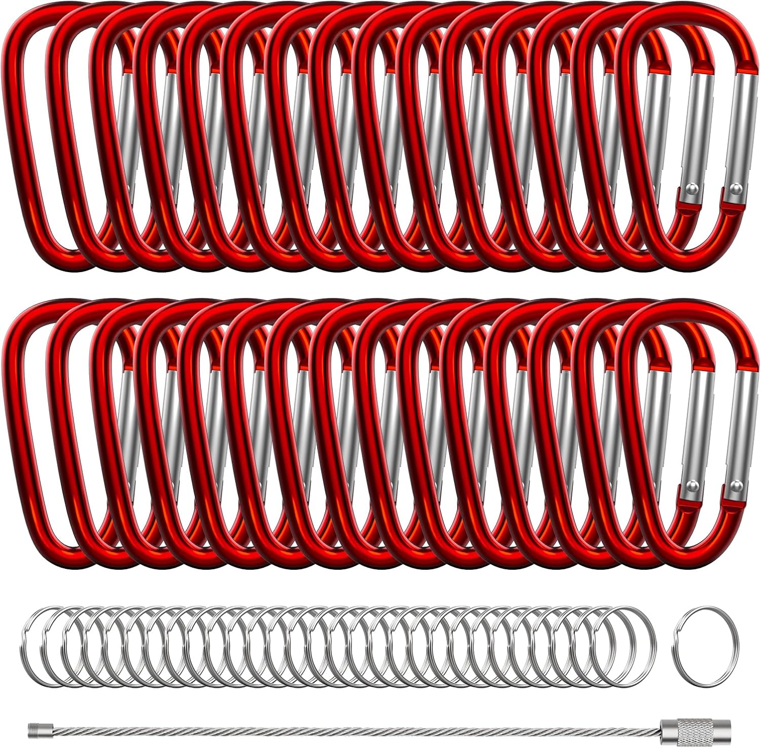30-Pack 2" Aluminium Climbing Carabiner with Keyrings